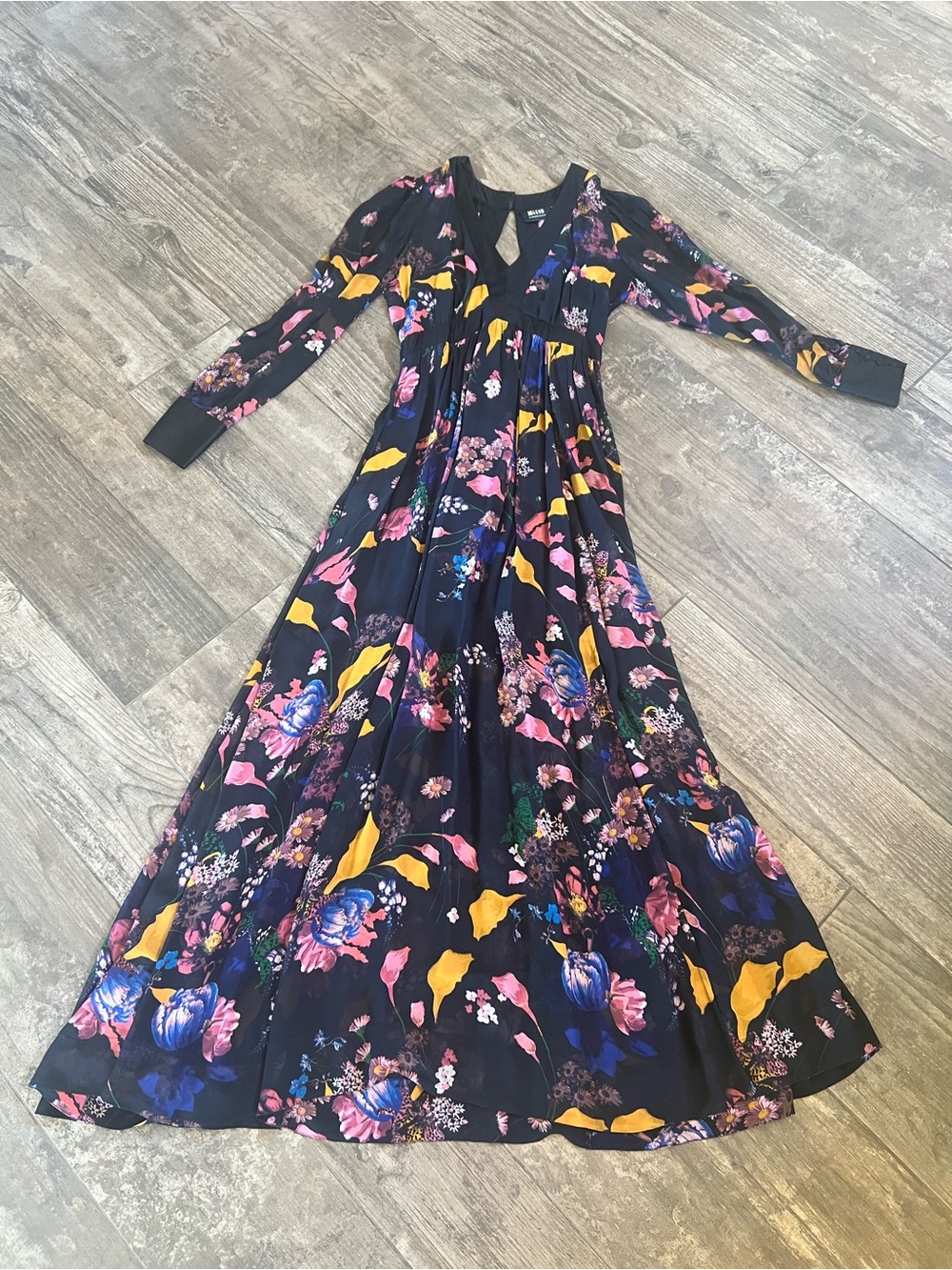 Anthropologie Maeve Deep-V Printed Maxi Dress Floral Black Size 2